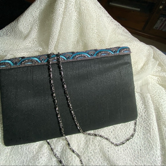 Cute little blue, silver and black clutch - Picture 4 of 5